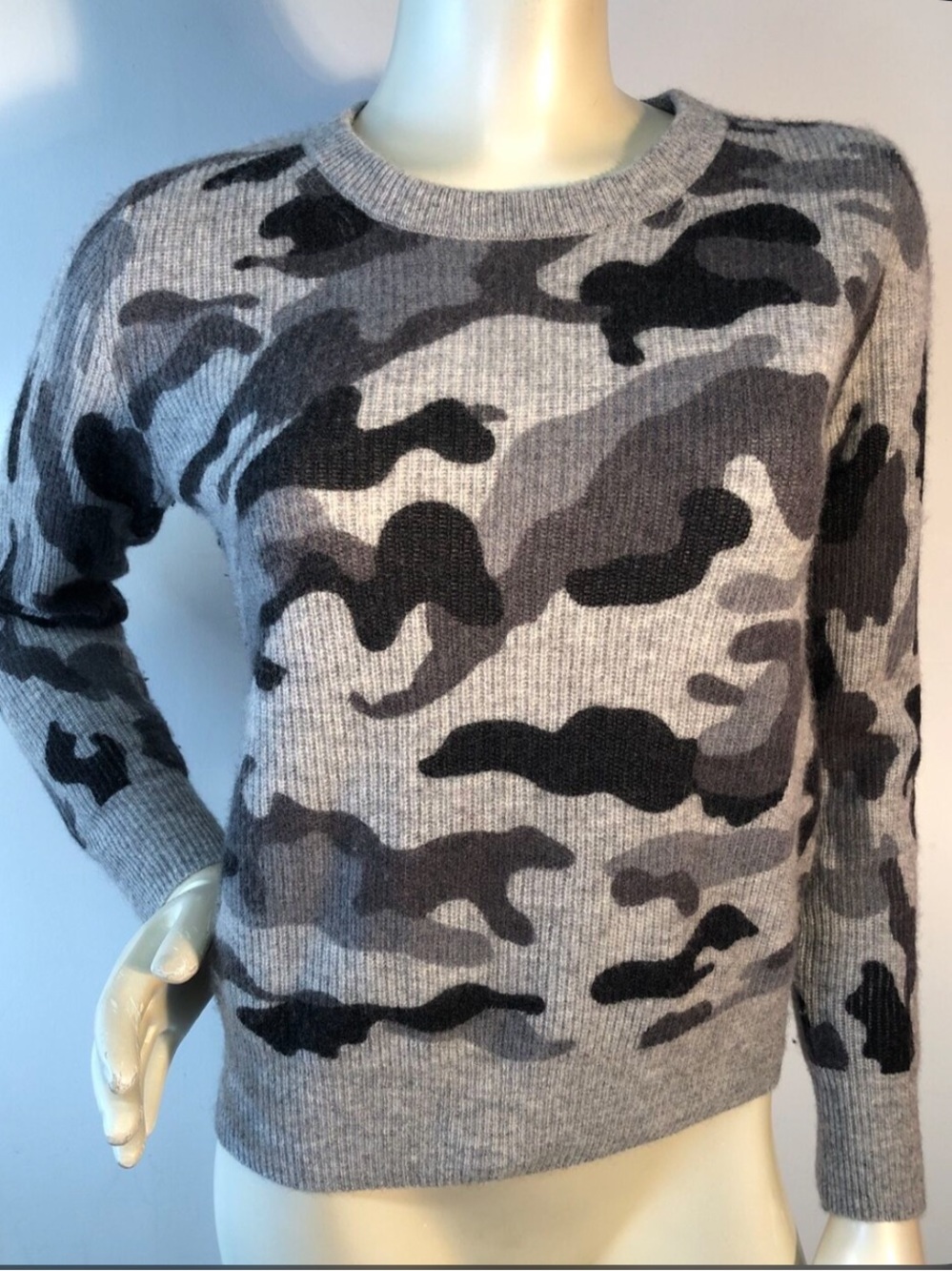 Magaschoni 100% Cashmere Crewneck Sweater Pullover Gray Camo XS